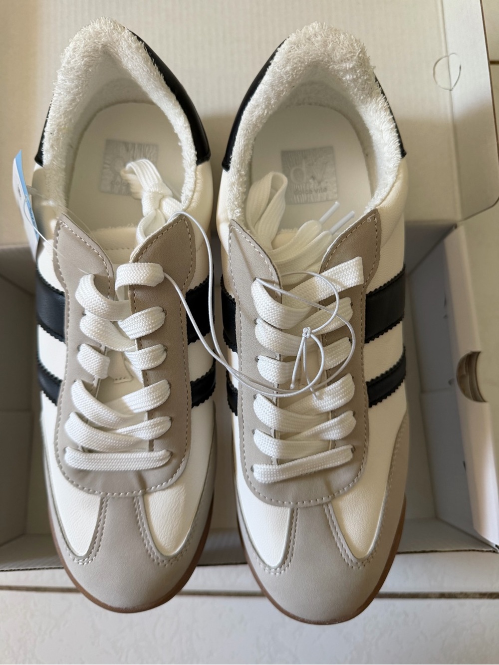 Sneakers with Black Stripes and Beige Trim